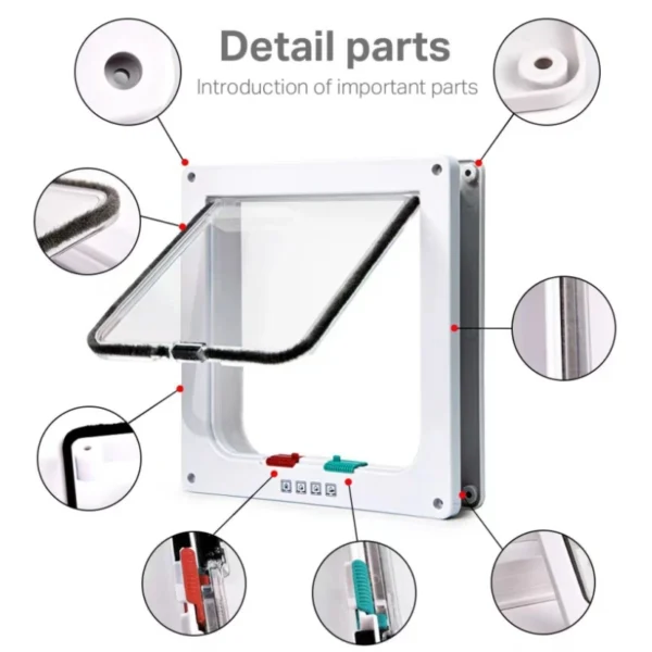 Cat Flap Door with 4 Way Security Lock Controllable Switch Transparent ABS Plastic Gate Puppy Kitten Safety in&out Pet Doors Kit - Image 2